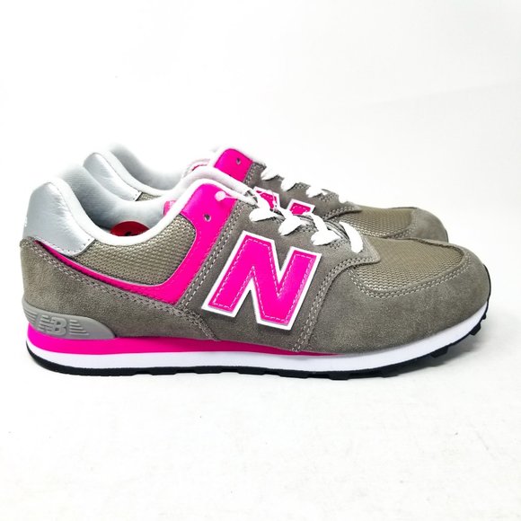 New Balance 574 Girls Running Sneaker Grey Pink - Picture 2 of 12